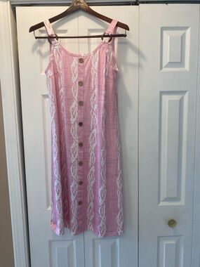 Pink Striped Button-Front Midi Dress with Ring-Strap Detail